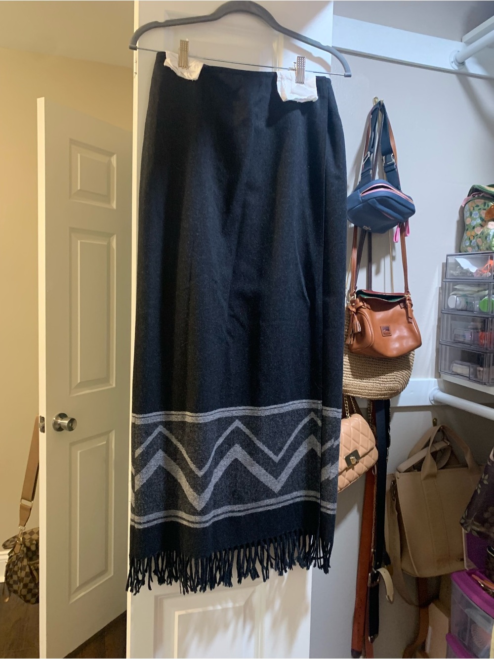 Jones New York Black fringe midi/ maxi Skirt with Gray Chevron Trim